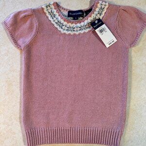 NWT Ralph Lauren Girls Short Sleeve Heather Pink Sweater Small 7